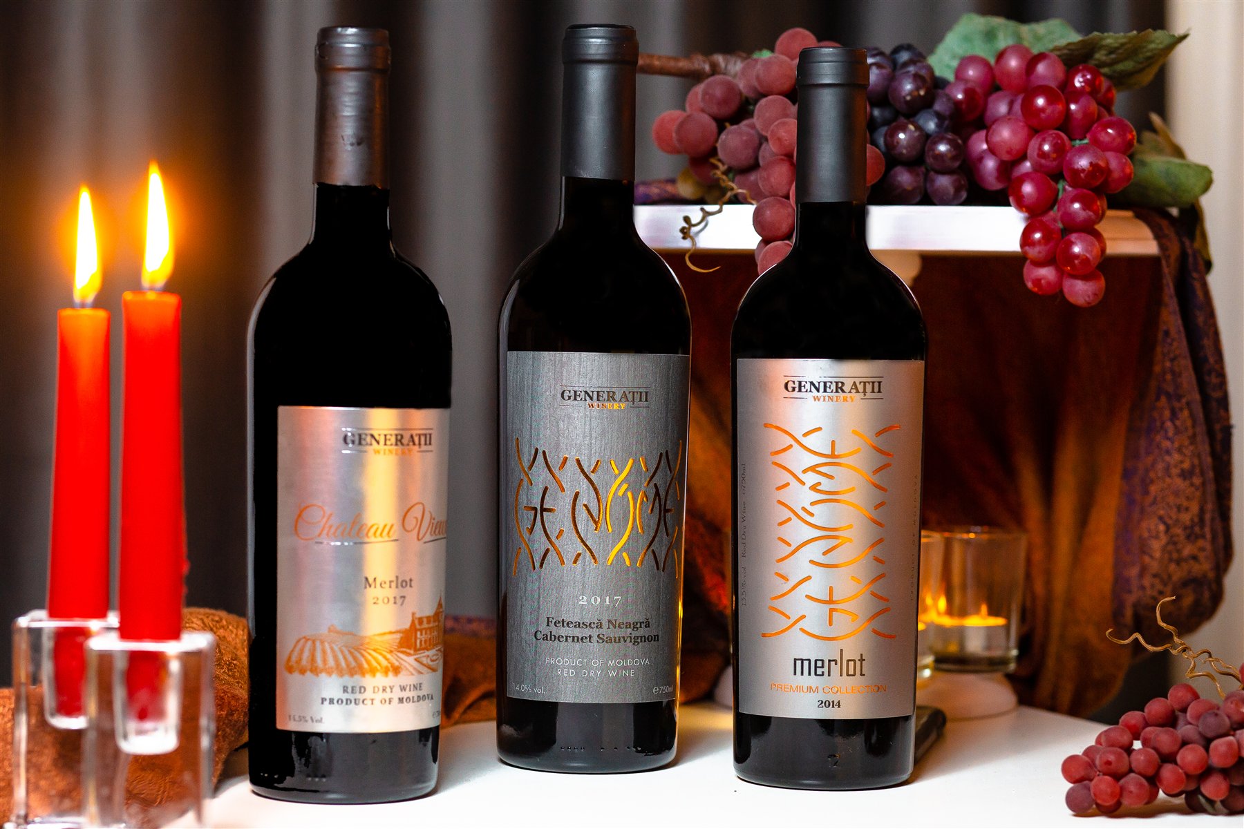 Generatii family wine collection with candles